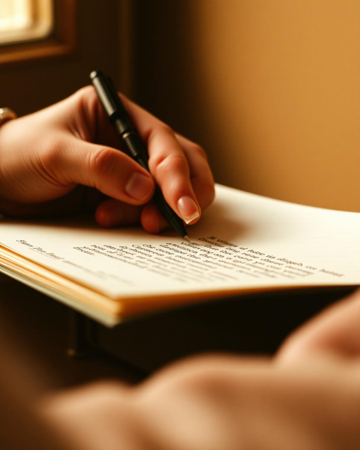 Manos escribiendo una carta a mano